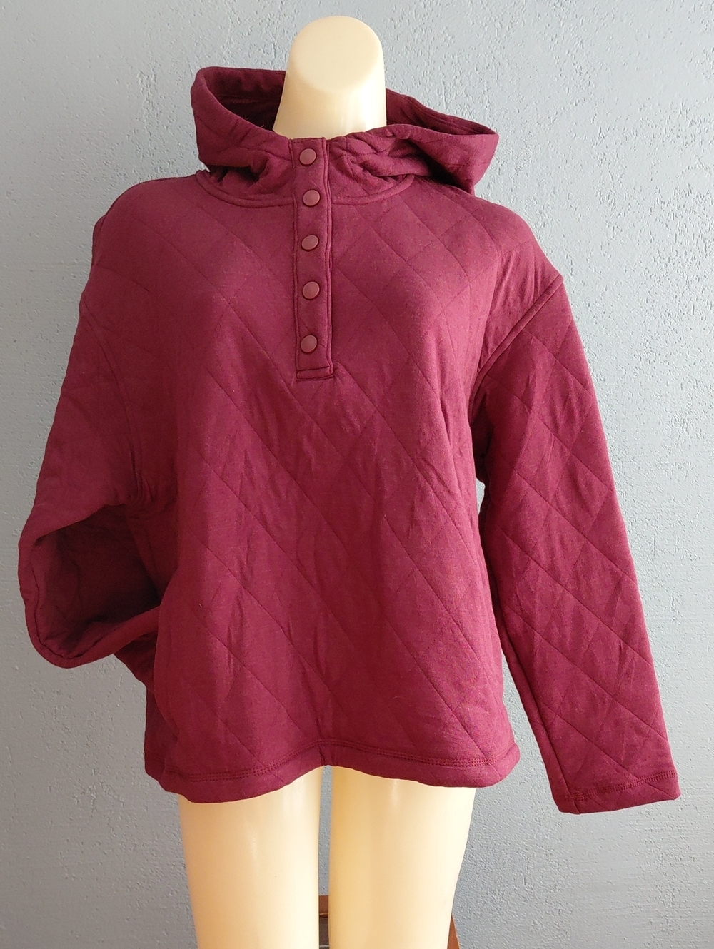 Lands' End Quilted Hooded Pullover in Burgundy